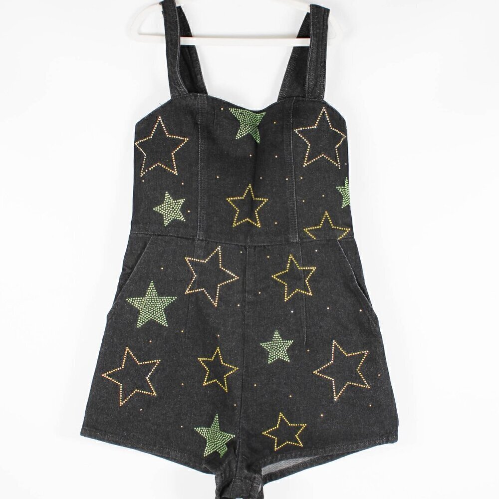 CLEARANCE Nasty Gal Star Hotfix Denim Playsuit, NWT, Size 8 - Picture 2 of 9